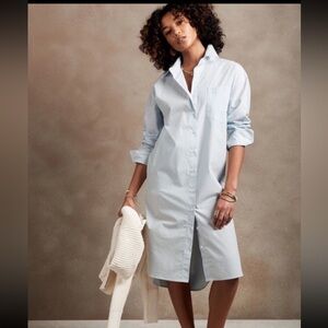 Banana Republic Stylish Blue Striped Long Shirt Dress